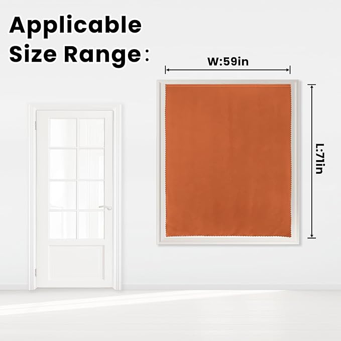 Self Adhesive Curtains Portable Blackout Curtain Simple and Easy to Install Bedroom Window Thermal Lnsulated Kitchen Room Darkening Black Small Drapes, 59" W X 71" L, Orange, 1 Panel