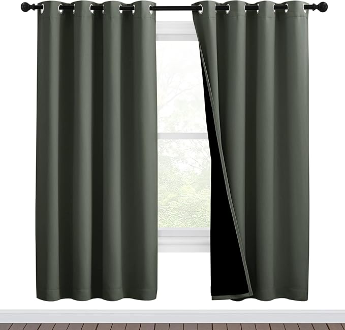 NICETOWN 100% Blackout Window Curtain Panels, Full Light Blocking Drapes with Black Liner for Nursery, 72-inch Drop Thermal Insulated Draperies (Dark Mallard, 2 Pieces, 46-inch Wide Per Panel)