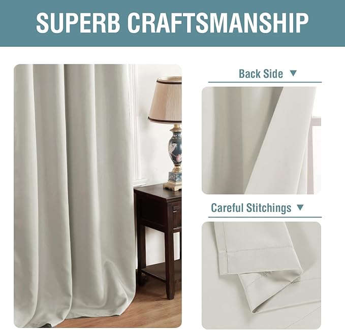 H.VERSAILTEX Window Treatment Blackout Curtains 63 inches Length, Thermal Insulated Room Darkening Solid Grommet Curtains/Drapes for Bedroom/Living Room - 1 Panel, Ivory/Cream, 52" W x 63" L