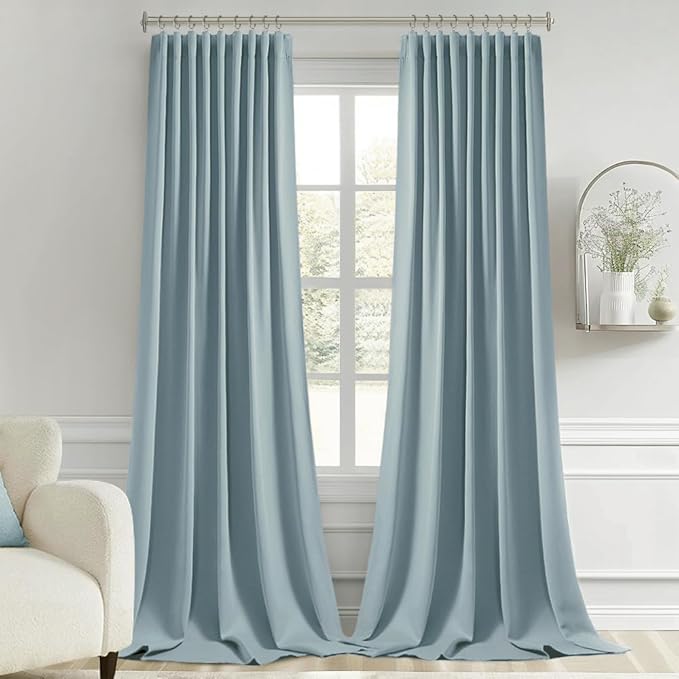 MIULEE Slate Blue Back Tab Blackout Curtains 120 Inch Long 2 Panels Set for Bedroom, Rod Pocket/Pinch Pleated Extra Long Thermal Insulated Living Room Darkening Light Blocking 10FT Drapes