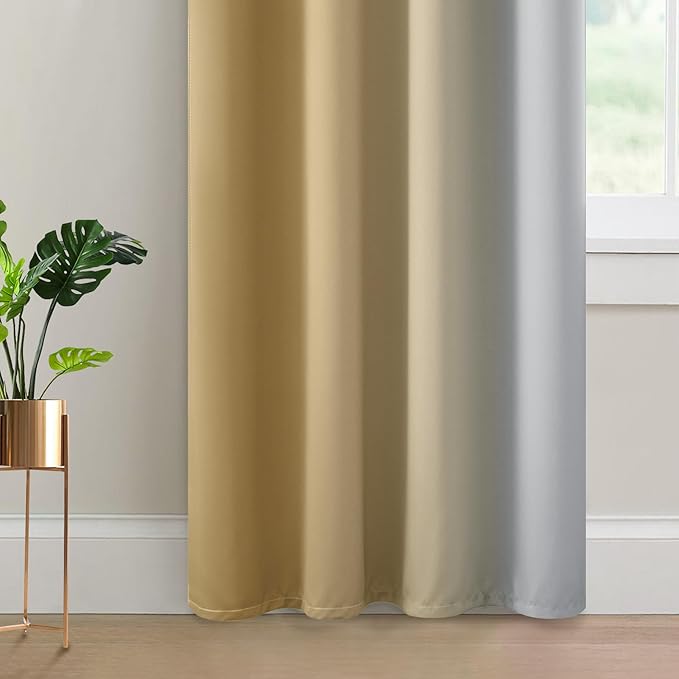 Yakamok Beige and Greyish White Ombre Curtains, Room Darkening Gradient Color Curtains for Bedroom, Light Blocking Thermal Insulated Window Drapes for Living Room(2 Panels, 52x84 Inch)