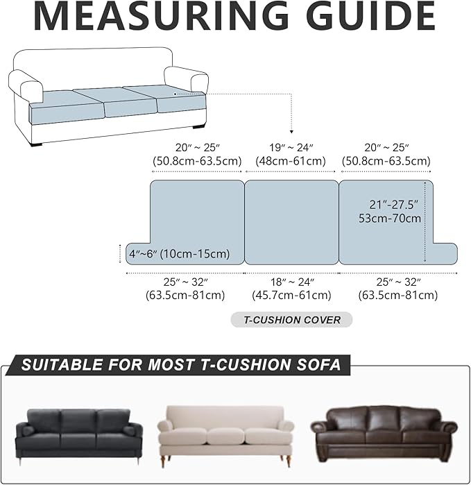Leather Look Couch Cushion Covers Sofa Seat Slipcovers Sets Couches Furniture Protector for Sectional Armchair Loveseat Pets Kids Stretch Spandex Fabric (3 T-Cushion Sofa, Brown)