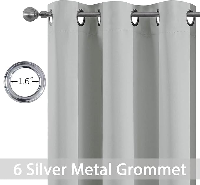 Yakamok 84 Inch Length Blackout Curtains for Bedroom, Thermal Insulated Room Darkening Grommet Top Window Drapes for Living Room,Light Grey,42W x 84L,2 Panels