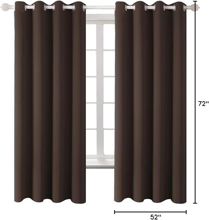 BGment Blackout Curtains for Bedroom - Grommet Thermal Insulated Room Darkening Curtains for Living Room, Set of 2 Panels (52 x 72 Inch, Brown)