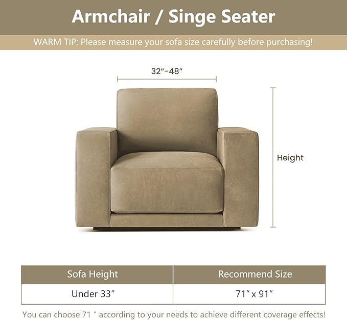MYSKY HOME Chair Covers Armchair, Recliner Chair Cover Beige Couch Cover, Sofa Covers for Sectional Sofa L Shape Oversized Couch Covers Protector for Dogs Pets Couch Throw Slipcover Washable, 71"X91"
