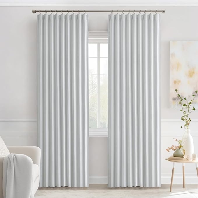 MIULEE Back Tab Light Blocking Curtains 90 Inch Long 2 Panels Set for Living Room Bedroom, Greyish White Rod Pocket/Pinch Pleated Thermal Insulated Room Darkening Blackout Curtains, 52 x 90 Inch