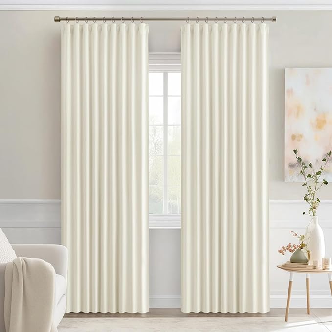 MIULEE Cream Back Tab Blackout Curtains 84 Inch Length 2 Panels Set for Living Room Bedroom Privacy, Rod Pocket/Pinch Pleat Thermal Insulated Room Darkening Pleated Light Blocking Drapes