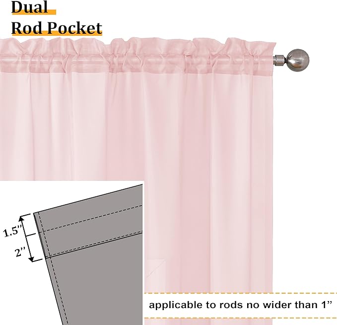 Aiyufeng Blush Pink Sheer Curtains 45 Inch Length 2 Panels Set, Light Filtering Airy Rod Pocket Light Pink Window Curtain Treatment Drapes for Kitchen Bedroom Living, Each 42Wx45L Inches