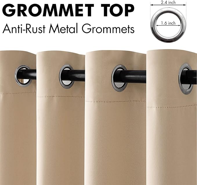 MIULEE Blackout Curtains for Bedroom Living Room Thermal Insulated Room Darkening Grommet Top Solid Light Blocking Drapery Set of 2 Window Panels 52 x 102 Inches Beige