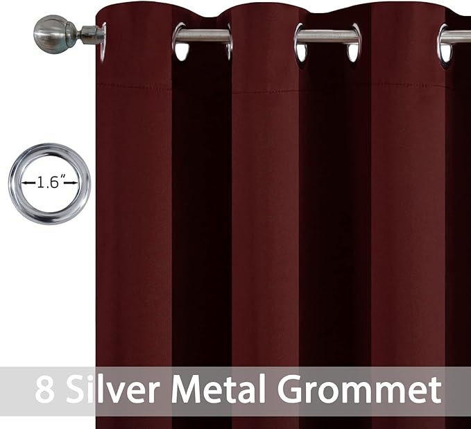 Yakamok Blackout Curtains Room Darkening Thermal Insulated Window Panels,Solid Grommet Top Drapes for Bedroom/Living Room(52Wx90L, Burgundy Red, 2 Panels)