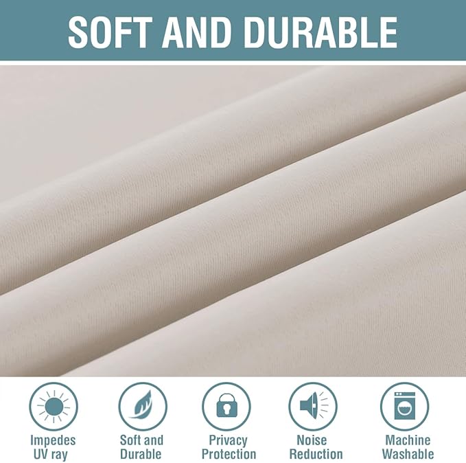 H.VERSAILTEX Blackout Curtain for Living Room Thermal Insulated Window Treatment Curtain Extra Long 108 inch Length Energy Saving Solid Grommet Top Blackout Drape, One Panel, Natural, 52" W x 108" L