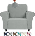 ZNSAYOTX Chair Cover with Arms (30"-47"), New Striped Sofa Chair Covers for Living Room, Dogs Pet Friendly Anti-Slip Chair Protector Spandex Armchair Slipcovers (Light Grey, Chair)