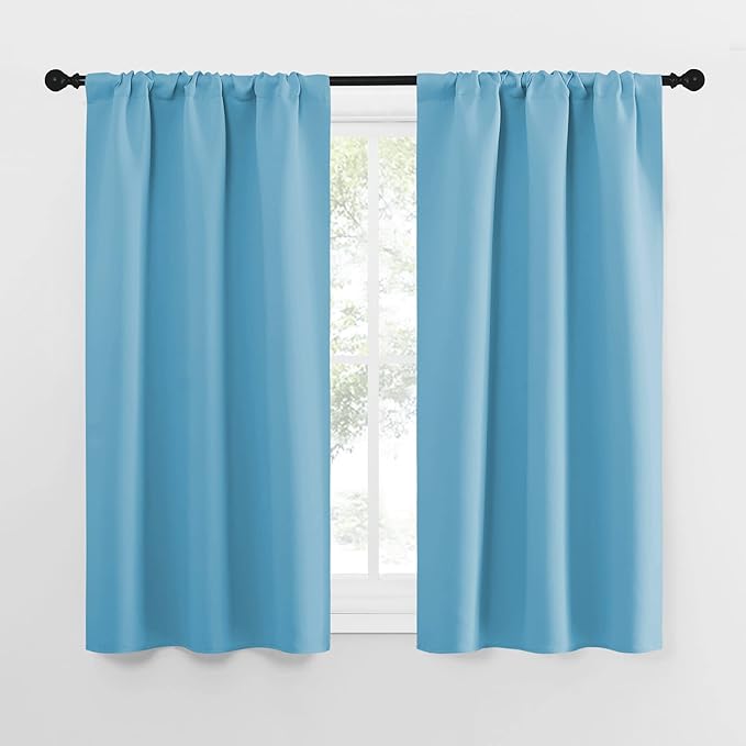 NICETOWN Kitchen Curtains for Small Windows, Privacy Thermal Insulated Blackout Curtains & Drapes for Boys Room (Teal Blue, 34" Wide by 54" Long, 2 Pieces)