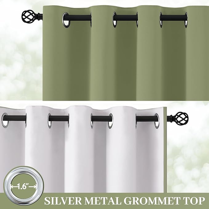 Yakamok 100% Blackout Curtain Panels 63 inches Cold and Light Blocking Drapes for Nursery, 2 Thick Layers Thermal Insulated Draperies (2 Pieces, 40 Wide Each Panel, Sage Front with White Backing)