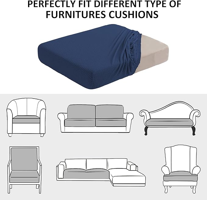 Water Repellent Sofa Seat Cushion Covers Stretch Stylish Furniture Cover, Small Checked Pattern Super Soft Slipcover Machine Washable (Loveseat Cushion, Navy)