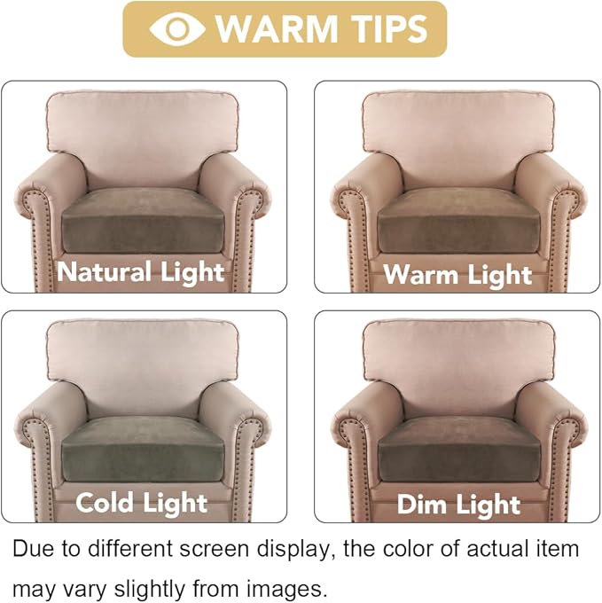 H.VERSAILTEX Velvet Stretch Couch Cushion Cover Plush Cushion Slipcover for Chair Cushion Furniture Protector Seat Cushion Sofa Cover (1 Piece Armchair Cushion Covers, Mocha)
