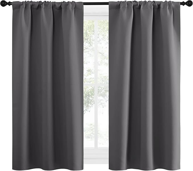 NICETOWN Grey Window Curtains for Bedroom - Home Decoration Thermal Insulated Rod Pocket Blackout Blinds & Drapes for Small Windows (Gray, 2 Panels, W34 x L54 -Inch)