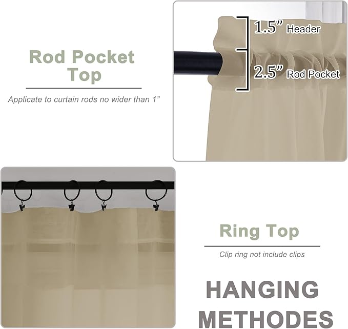 OWENIE Extra Long Taupe Sheer Curtains 96 Inches Long 2 Panels Set, Soft Lightweight Airy Voile Sheer Curtain for Bedroom Living Room, Rod Pocket Solid Color Farmhouse Curtains, 59" Wx96 L Inch