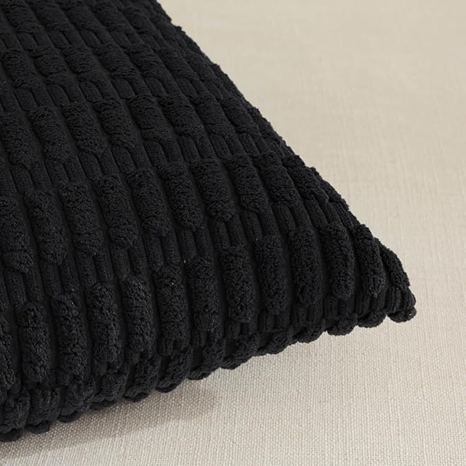 Fancy Homi 4 Packs Boho Black Decorative Throw Pillow Covers 12x20 Inch for Living Room Couch Bed Sofa, Rustic Modern Farmhouse Home Decor, Soft Plush Corduroy Cute Square Cushion Case 30x50 cm