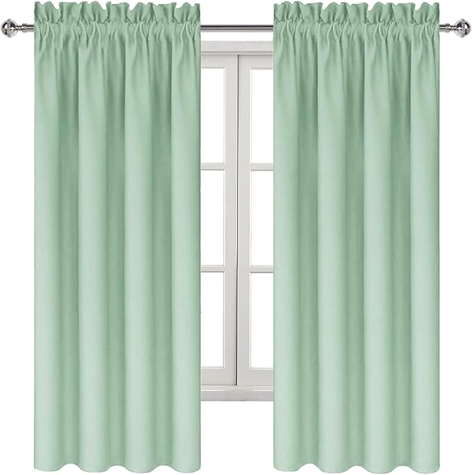 DWCN Blackout Curtains Room Darkening Thermal Insulated Bedroom Curtains Window Curtain Panels, 38 x 63 inches Long, Set of 2 Light Green Rod Pocket Drapes