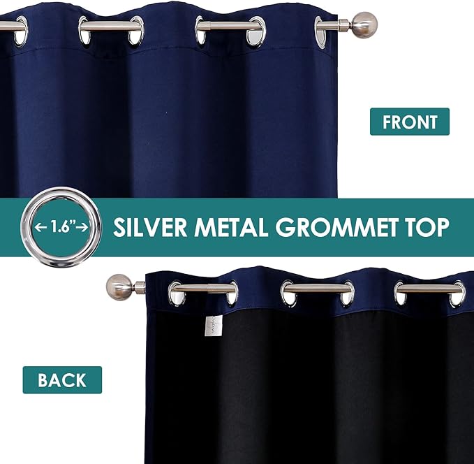 ChrisDowa 100% Blackout Curtains 84 inch Long for Bedroom with Black Liner, Extra Wide 2 Thick Layers Total Blackout Thermal Insulated Grommet Window Curtains 2 Panels Set (Navy Blue, 60 x 84 Inch)