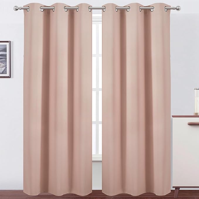 LEMOMO Blush Thermal Blackout Curtains/42 x 95 Inch/Set of 2 Panels Room Darkening Curtains for Bedroom