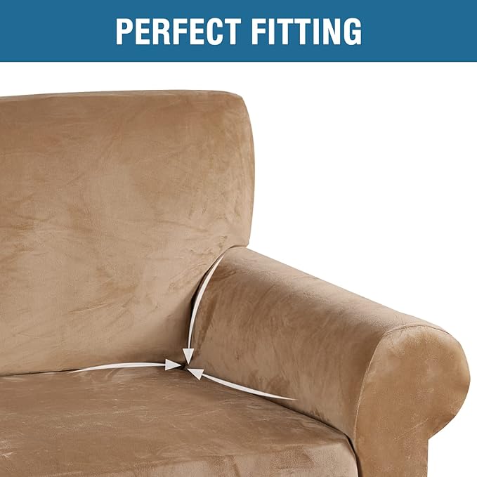 H.VERSAILTEX Stretch Velvet Sofa Covers Large Couch Covers Sofa Slipcovers Furniture Protector Soft with Non Slip Elastic Bottom, Feature Thick Comfy Rich Velour (Extra Wide Sofa 89"-105", Camel)