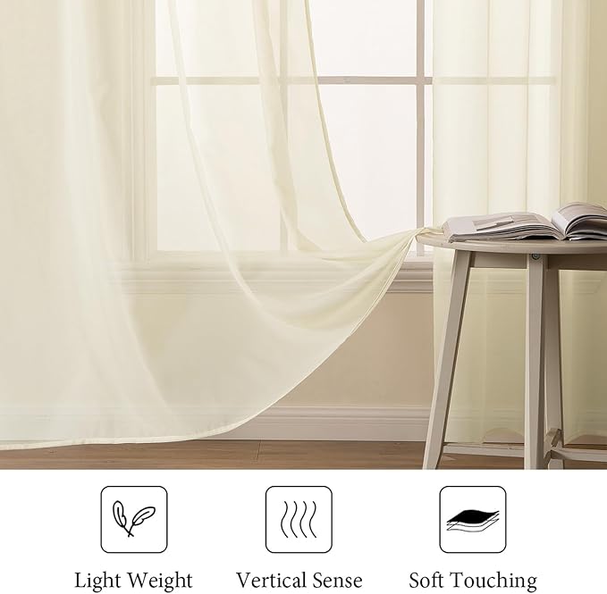 MIULEE Light Cream Sheer Curtains 90 inches Long Window Curtains 2 Panels Solid Color Elegant Window Voile Panels/Drapes/Treatment for Bedroom Living Room (54X90 Inches Light Cream)