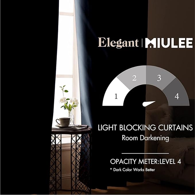 MIULEE 90" Long Blackout Room Darkening Curtains Thermal Insulated Drapes Solid Window Treatment Set Grommet Top Light Blocking Curtain for Living Room/Bedroom 2 Panels Stone Blue