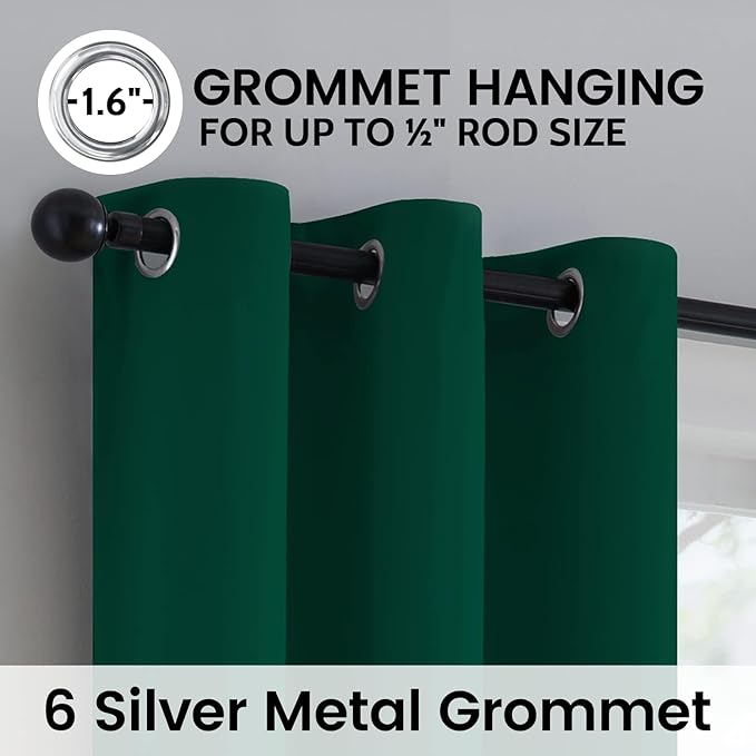 SimpleHome 100% Blackout Curtains for Bedroom,Thermal Insulated Dark Green Grommet Window Drapes Room Darkening Curtains for Living Room with Black Back,42 x 45 Inch,2 Panels