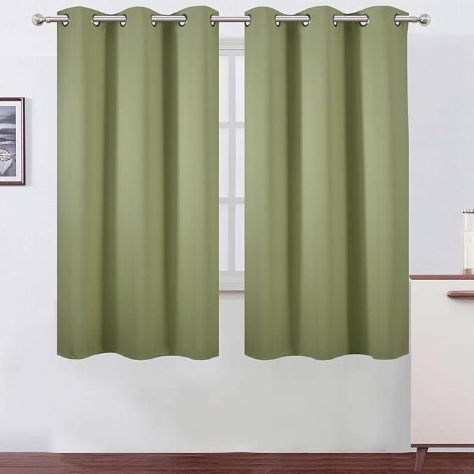 LEMOMO Blackout Curtains 42 x 63 inch/Sage Green Curtains Set of 2 Panels/Thermal Insulated Room Darkening Bedroom Curtains