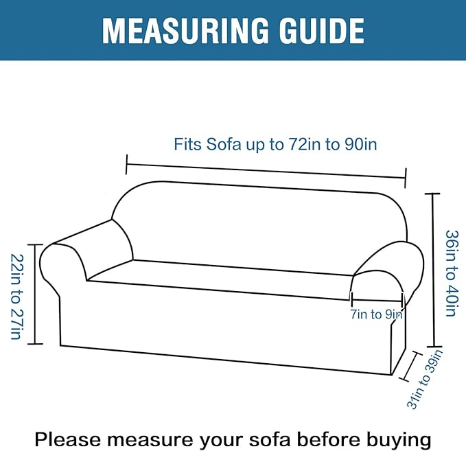 H.VERSAILTEX Stretch Velvet Sofa Covers for 3 Cushion Couch Covers Sofa Slipcovers Furniture Protector Soft with Non Slip Elastic Bottom, Crafted from Comfy Rich Velour (Sofa 72'-90', Stone Blue)