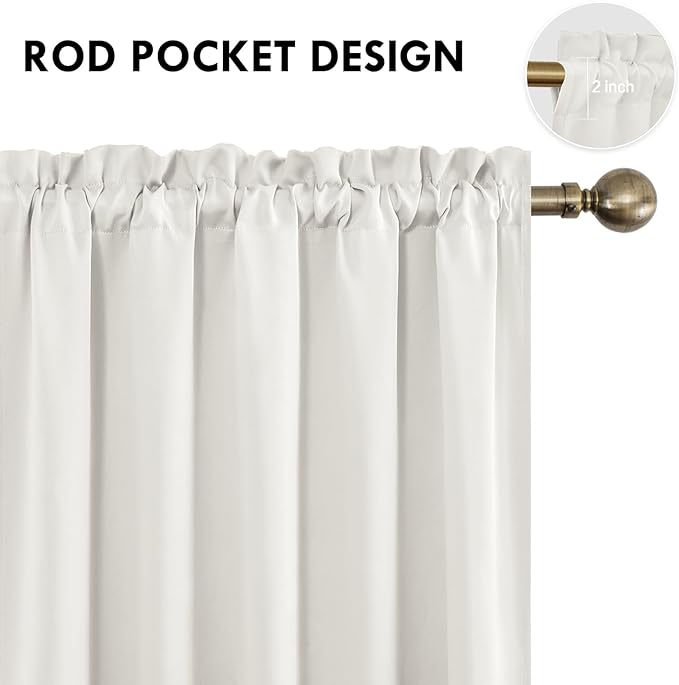 DWCN Blackout Curtains for Living Room Thermal Insulated, Energy Saving & Noise Reducing Bedroom Curtains, Ivory, W 52x L 36 Inch, Set of 2 Rod Pocket Curtain Panels