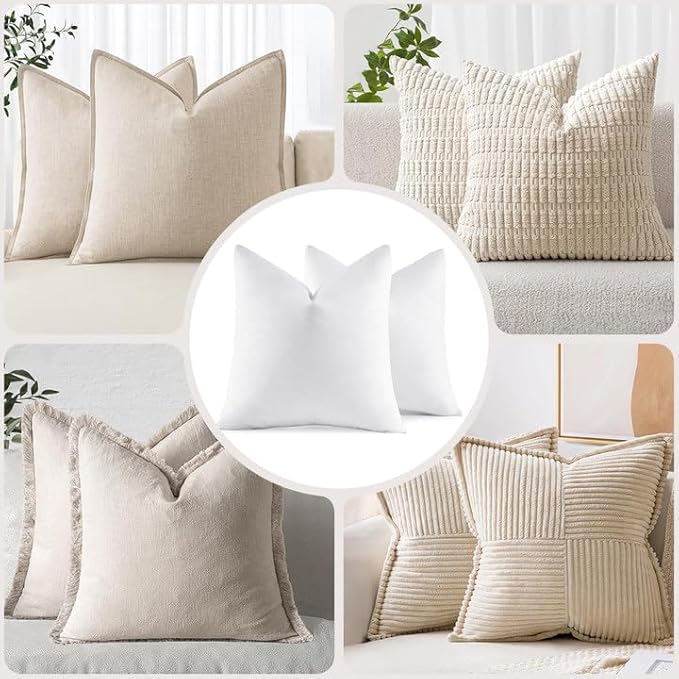 MIULEE 30x30 Pillow Inserts,Set of 2 Down Feather Throw Pillows for Couch Sofa Bed, Decorative Fluffy Throw Pillow Inserts Cotton Fabric,White