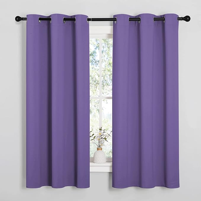 NICETOWN Lilac Purple Room Darkening Curtains for Kitchen, Window Treatment Thermal Insulated Solid Grommet Room Darkening Curtains/Drapes for Bedroom (Set of 2, 42 inches Wide by 48 inches Long)