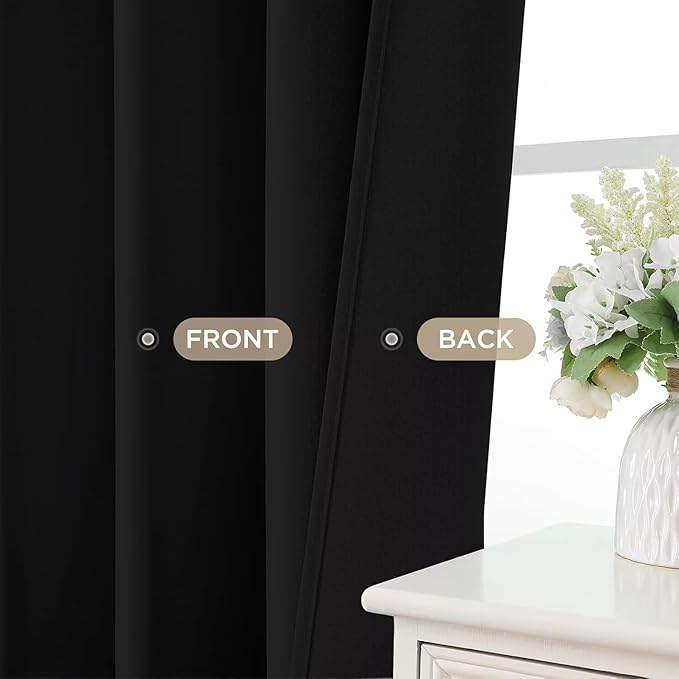 Joydeco Blackout Curtains 90 Inches Long 2 Panels Set, Thermal Insulated Long Curtains& Drapes 2 Burg, Room Darkening Drapes for Bedroom Living Room (Black, W37 x L90 Inch)