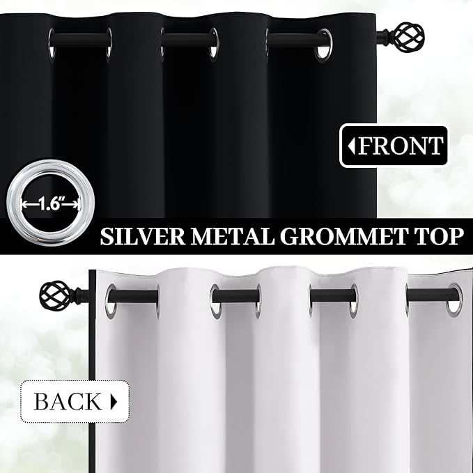 Yakamok 100% Blackout Curtains Black Room Darkening Thermal Insulated Window Curtain with 2 Thick Layers-Set of 2 Panels Grommet Top Drapes for Bedroom Living Room 52 Inches by 84 Inches Length