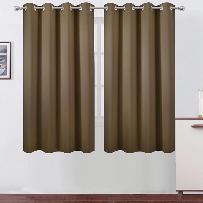 LEMOMO Brown Blackout Curtains 52 x 63 Inch Length/Set of 2 Curtain Panels/Thermal Insulated Room Darkening Curtains for Bedroom and Living Room