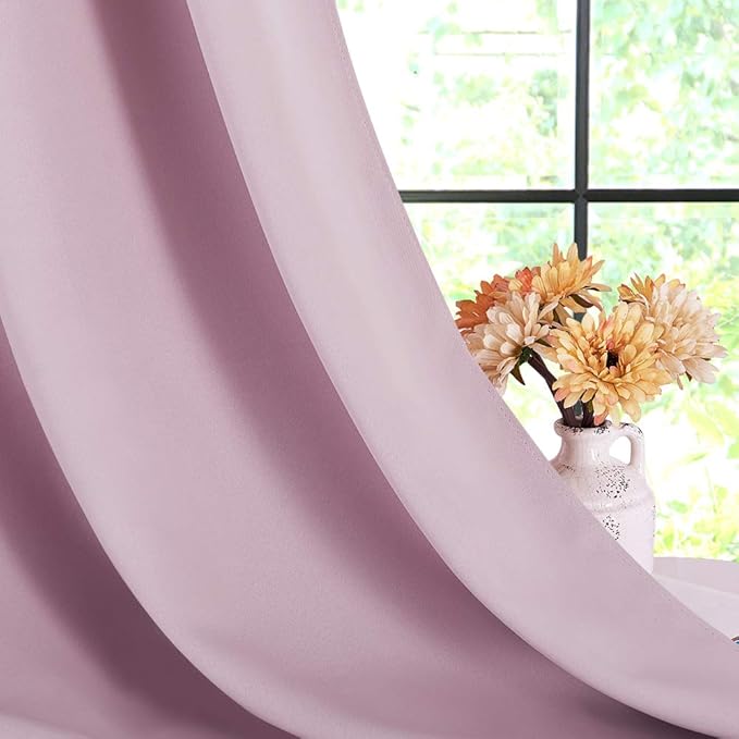 NICETOWN Room Darkening Draperies Curtains for Girls Room, Nursery Essential Thermal Insulated Grommet Top Blackout Panels (Lavender Pink, 1 Pair, 70 x 84 inches)