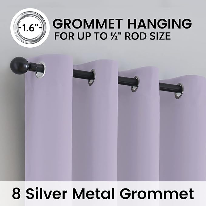 SimpleHome 100% Blackout Curtains for Bedroom,Thermal Insulated Grommet Window Drapes Room Darkening Lilac Curtains for Living Room with Black Back,52 x 96 Inch,2 Panels
