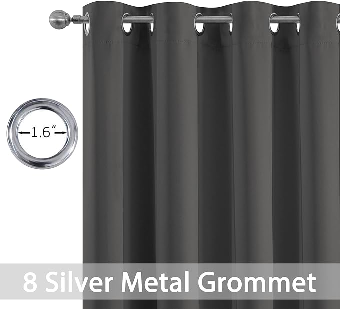 Yakamok 72 Inch Long Blackout Curtains for Bedroom, Thermal Insulated Room Darkening Curtains, Light Blocking Blackout Drapes for Living Room- 2 Panels,52x72 Inch, Charcoal Grey