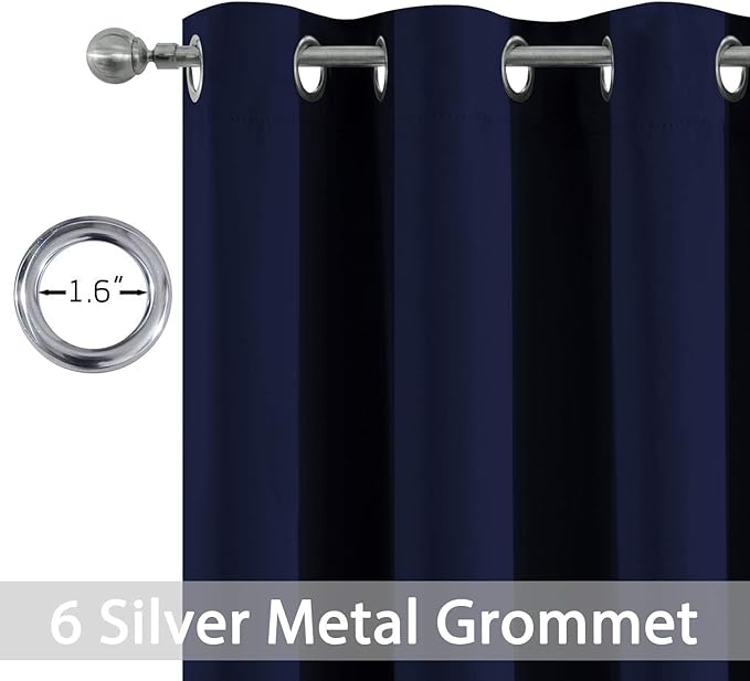 Yakamok Thermal Insulated Blackout Curtains for Bedroom, Light Blocking Grommet Window Drapes for Living Room(38 x 54Inch, Navy Blue, 2 Panels)