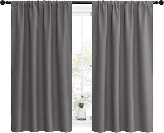 NICETOWN Grey Window Curtains for Bedroom - Home Decoration Thermal Insulated Rod Pocket Blackout Blinds & Drapes for Small Windows (Gray, 2 Panels, W42 x L54 -Inch)