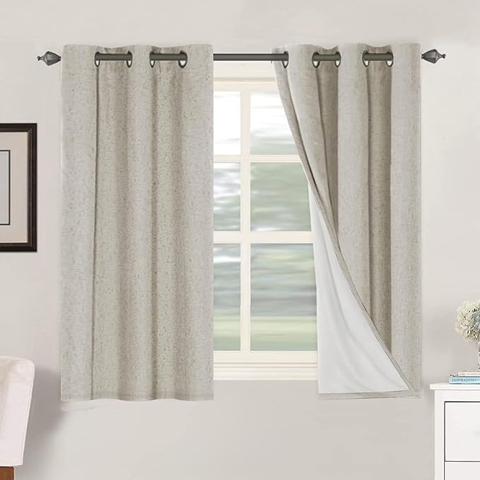 H.VERSAILTEX Primitive Linen Curtains 100% Blackout Curtain Drapes Burlap Fabric Curtains with White Thermal Insulated Liner, Grommet Top Drapes Living Room/Bedroom (2 Panels, 42 x 45 Inch, Stone)