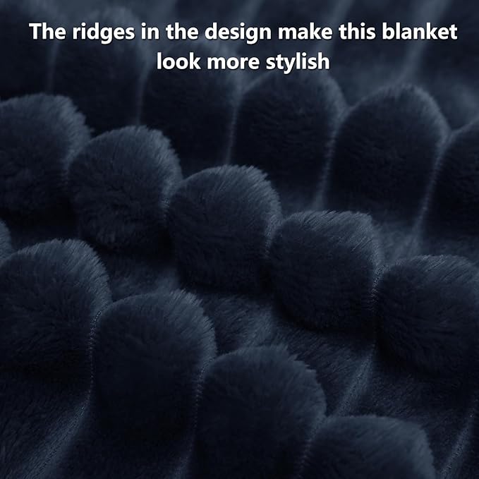 HIMEET Navy Blue Ribbed King Size Blanket for Bed - 300GSM Lightweight Fleece Blanket for Men Women, Large Cozy Sofa Couch Bed Blankets Gifts, Striped Spring Home Room Decor, Navy Blue, 108x90 Inches