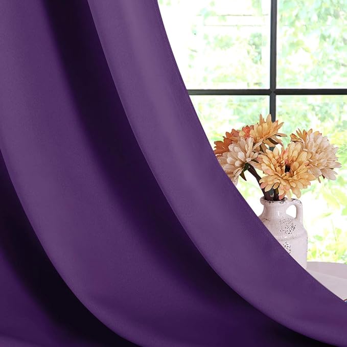 NICETOWN Blackout Curtain Panels for Kids Adult Room, Triple Weave Home Decoration Thermal Insulated Solid Ring Top Blackout Curtains/Drapes (Set of 2, 42 x 54 Inch, Royal Purple)