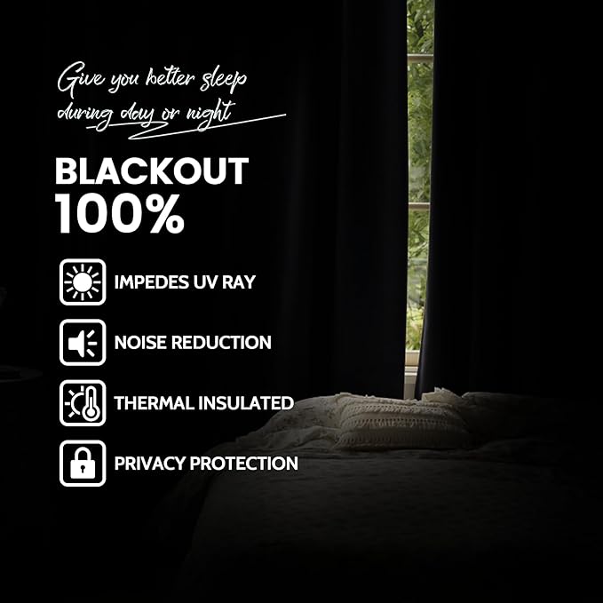 Yakamok Room Darkening 100% Blackout Curtains Grommet Window Treatments with 2 Thick Layers-Burgundy Red Thermal Insulated Drapes Set of 2 Panels for Bedroom Living Room 52 Inches by 84 Inches Length