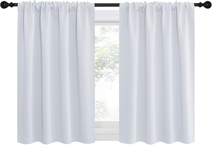 NICETOWN Greyish White Window Curtain Panels, RV Bunk Curtains, Thermal Insulated Rod Pocket Room Darkening Curtain Sets for Loft (Greyish White, 2 Panels, 42 in x 30 in (W x L))