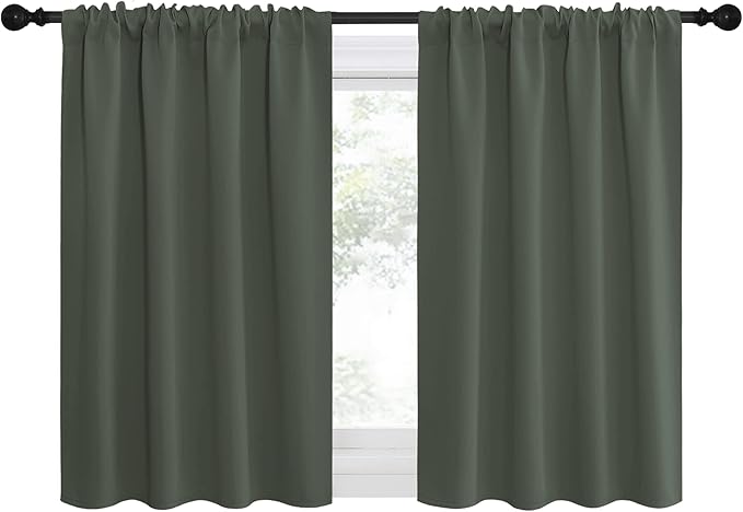 NICETOWN Bedroom Curtains Blackout Draperies - All Season Thermal Insulated Solid Rod Pocket Top Blackout Curtains/Drapes for Kid's Room (Dark Mallard, 1 Pair, 29 x 40Inch)