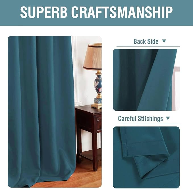 H.VERSAILTEX Blackout Curtain for Living Room Small Window Kitchen Blackout Curtains 45 inch Length Energy Saving Solid Grommet Blackout Drape, One Panel, Dark Teal, 52" W x 45" L